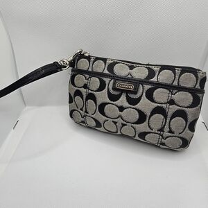 Coach Silver & Black Signature Wristlet Pouch